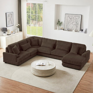 English Elm 128.35 Inch U-Shaped Sectional Sofa Corduroy Upholstered with Chaise for Living Room N719S002510D