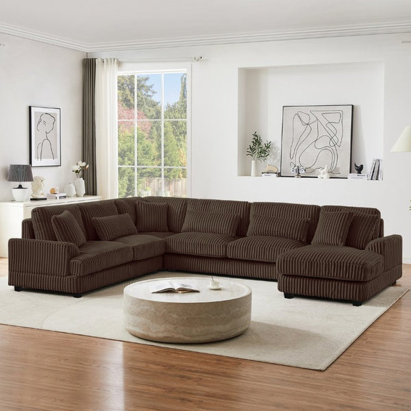 English Elm 128.35 Inch U-Shaped Sectional Sofa Corduroy Upholstered with Chaise for Living Room N719S002510D