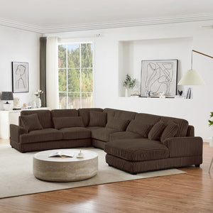 English Elm 128.35 Inch U-Shaped Sectional Sofa Corduroy Upholstered with Chaise for Living Room N719S002510D