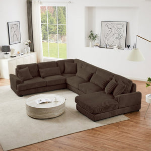 English Elm 128.35 Inch U-Shaped Sectional Sofa Corduroy Upholstered with Chaise for Living Room N719S002510D
