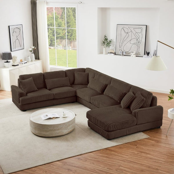 English Elm 128.35 Inch U-Shaped Sectional Sofa Corduroy Upholstered with Chaise for Living Room N719S002510D
