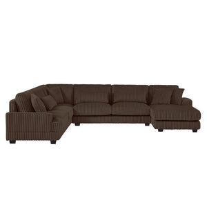 English Elm 128.35 Inch U-Shaped Sectional Sofa Corduroy Upholstered with Chaise for Living Room N719S002510D