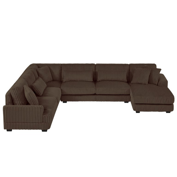 English Elm 128.35 Inch U-Shaped Sectional Sofa Corduroy Upholstered with Chaise for Living Room N719S002510D