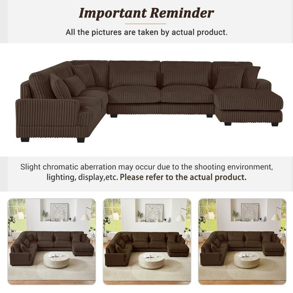 English Elm 128.35 Inch U-Shaped Sectional Sofa Corduroy Upholstered with Chaise for Living Room N719S002510D