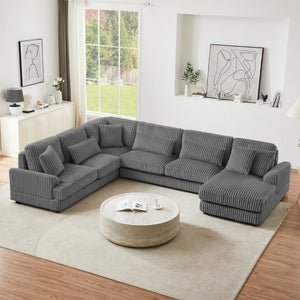 English Elm 128.35 Oversized U-Shaped Sectional Sofa Corduroy Upholstered with Chaise for Living Room Dark Gray N719S002510R