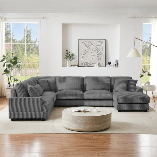 English Elm 128.35 Oversized U-Shaped Sectional Sofa Corduroy Upholstered with Chaise for Living Room Dark Gray N719S002510R