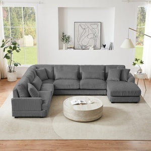 English Elm 128.35 Oversized U-Shaped Sectional Sofa Corduroy Upholstered with Chaise for Living Room Dark Gray N719S002510R