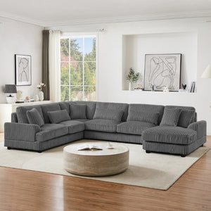 English Elm 128.35 Oversized U-Shaped Sectional Sofa Corduroy Upholstered with Chaise for Living Room Dark Gray N719S002510R