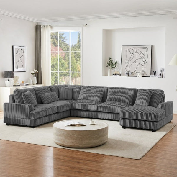 English Elm 128.35 Oversized U-Shaped Sectional Sofa Corduroy Upholstered with Chaise for Living Room Dark Gray N719S002510R