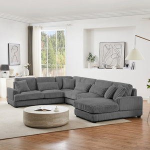 English Elm 128.35 Oversized U-Shaped Sectional Sofa Corduroy Upholstered with Chaise for Living Room Dark Gray N719S002510R