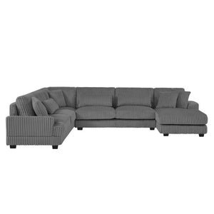 English Elm 128.35 Oversized U-Shaped Sectional Sofa Corduroy Upholstered with Chaise for Living Room Dark Gray N719S002510R