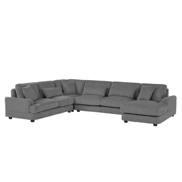 English Elm 128.35 Oversized U-Shaped Sectional Sofa Corduroy Upholstered with Chaise for Living Room Dark Gray N719S002510R