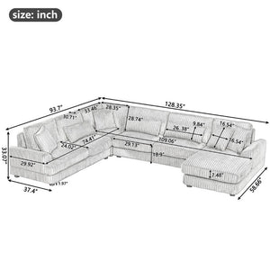 English Elm 128.35 Oversized U-Shaped Sectional Sofa Corduroy Upholstered with Chaise for Living Room Dark Gray N719S002510R