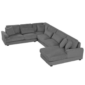 English Elm 128.35 Oversized U-Shaped Sectional Sofa Corduroy Upholstered with Chaise for Living Room Dark Gray N719S002510R