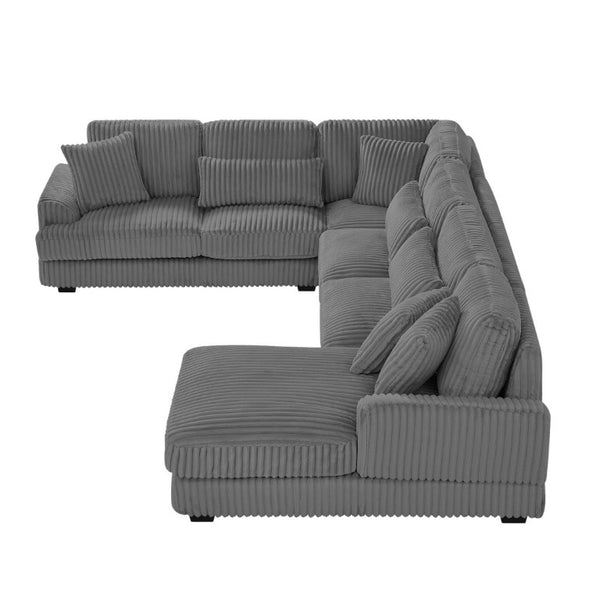 English Elm 128.35 Oversized U-Shaped Sectional Sofa Corduroy Upholstered with Chaise for Living Room Dark Gray N719S002510R