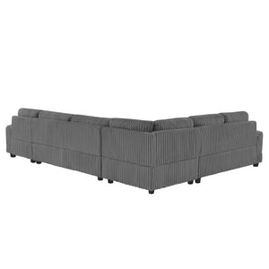English Elm 128.35 Oversized U-Shaped Sectional Sofa Corduroy Upholstered with Chaise for Living Room Dark Gray N719S002510R