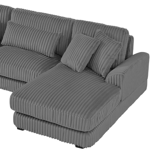 English Elm 128.35 Oversized U-Shaped Sectional Sofa Corduroy Upholstered with Chaise for Living Room Dark Gray N719S002510R
