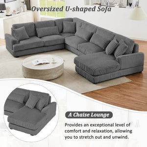 English Elm 128.35 Oversized U-Shaped Sectional Sofa Corduroy Upholstered with Chaise for Living Room Dark Gray N719S002510R