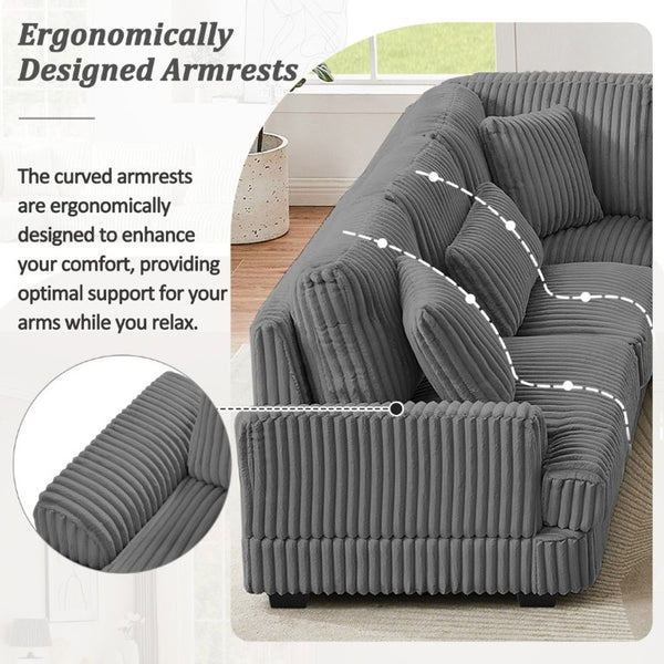 English Elm 128.35 Oversized U-Shaped Sectional Sofa Corduroy Upholstered with Chaise for Living Room Dark Gray N719S002510R