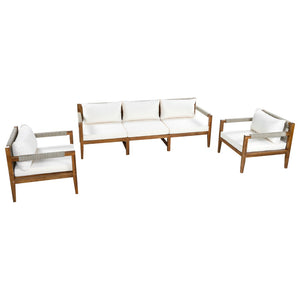 English Elm 3 Piece Outdoor Acacia Wood Rope Woven Conversation Set with Deep Lounge Seating N719Z000240A