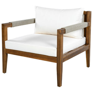 English Elm 3 Piece Outdoor Acacia Wood Rope Woven Conversation Set with Deep Lounge Seating N719Z000240A