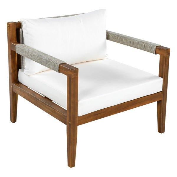 English Elm 3 Piece Outdoor Acacia Wood Rope Woven Conversation Set with Deep Lounge Seating N719Z000240A