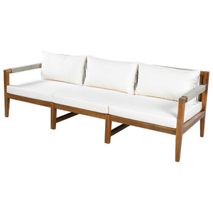 English Elm 3 Piece Outdoor Acacia Wood Rope Woven Conversation Set with Deep Lounge Seating N719Z000240A