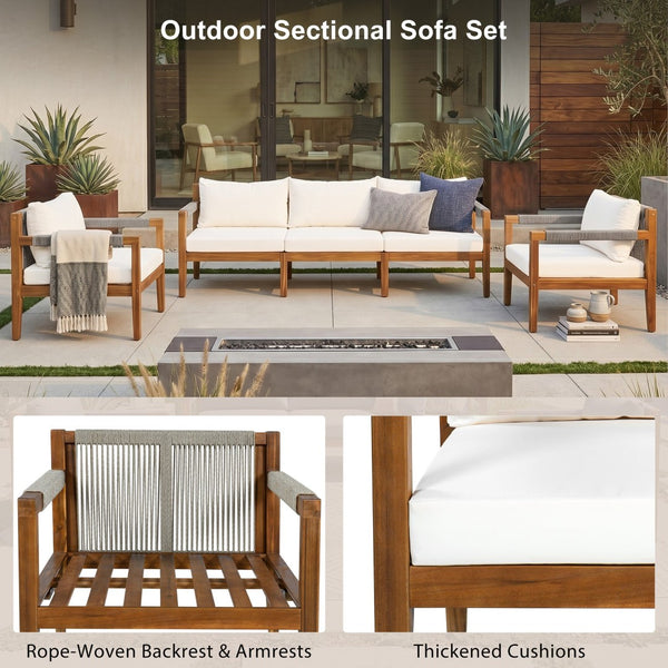 English Elm 3 Piece Outdoor Acacia Wood Rope Woven Conversation Set with Deep Lounge Seating N719Z000240A