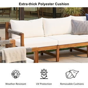 English Elm 3 Piece Outdoor Acacia Wood Rope Woven Conversation Set with Deep Lounge Seating N719Z000240A