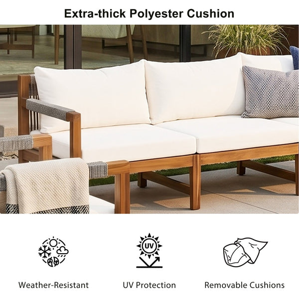 English Elm 3 Piece Outdoor Acacia Wood Rope Woven Conversation Set with Deep Lounge Seating N719Z000240A