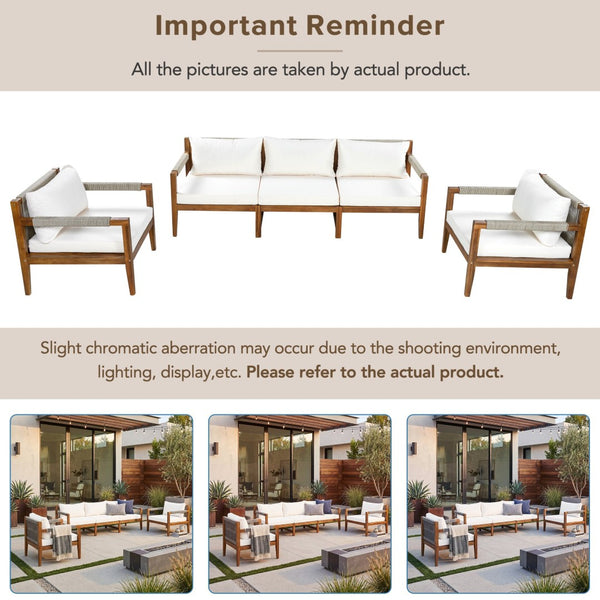 English Elm 3 Piece Outdoor Acacia Wood Rope Woven Conversation Set with Deep Lounge Seating N719Z000240A