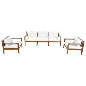 English Elm 3 Piece Outdoor Acacia Wood Rope Woven Conversation Set with Deep Lounge Seating N719Z000240A