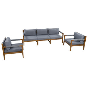English Elm 3 Piece Outdoor Rope Woven Acacia Wood Patio Set with Deep Seats for Deck or Poolside N719Z000240E