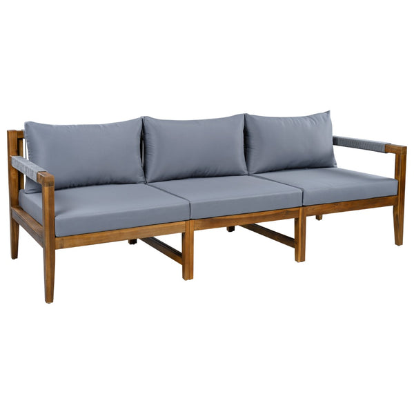 English Elm 3 Piece Outdoor Rope Woven Acacia Wood Patio Set with Deep Seats for Deck or Poolside N719Z000240E