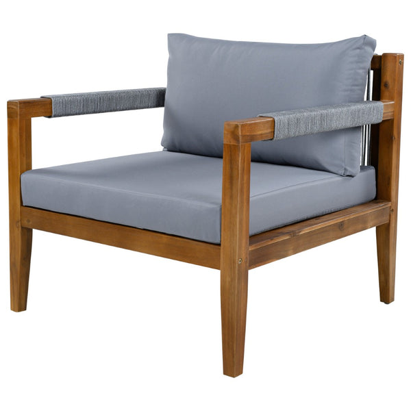 English Elm 3 Piece Outdoor Rope Woven Acacia Wood Patio Set with Deep Seats for Deck or Poolside N719Z000240E
