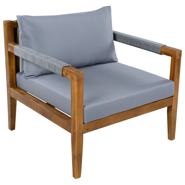 English Elm 3 Piece Outdoor Rope Woven Acacia Wood Patio Set with Deep Seats for Deck or Poolside N719Z000240E