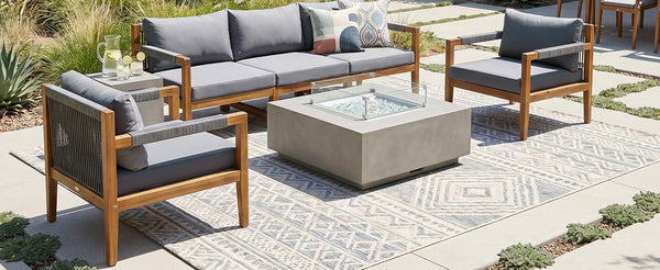 English Elm 3 Piece Outdoor Rope Woven Acacia Wood Patio Set with Deep Seats for Deck or Poolside N719Z000240E