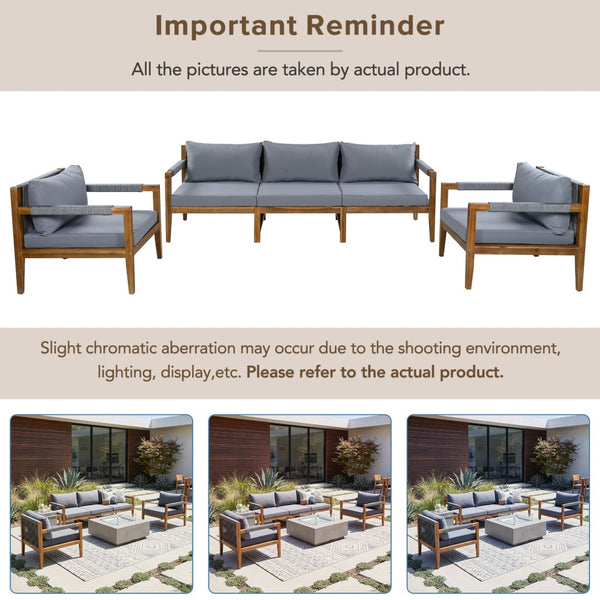 English Elm 3 Piece Outdoor Rope Woven Acacia Wood Patio Set with Deep Seats for Deck or Poolside N719Z000240E