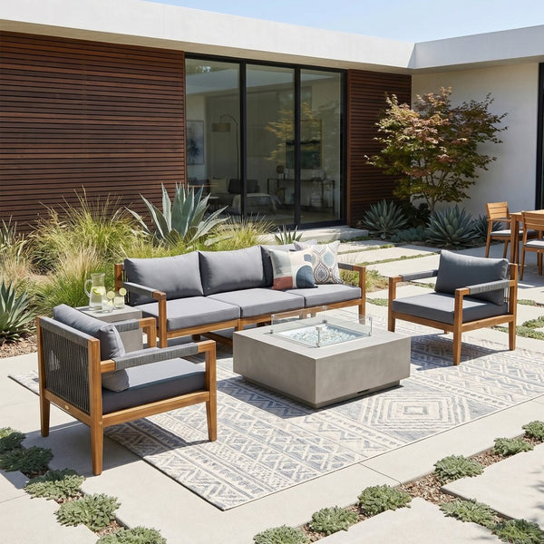 English Elm 3 Piece Outdoor Rope Woven Acacia Wood Patio Set with Deep Seats for Deck or Poolside N719Z000240E