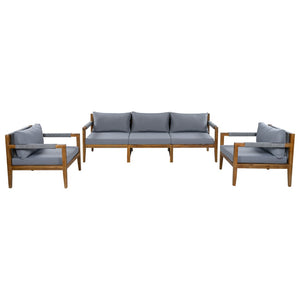 English Elm 3 Piece Outdoor Rope Woven Acacia Wood Patio Set with Deep Seats for Deck or Poolside N719Z000240E