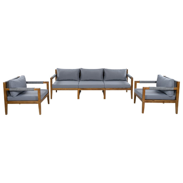 English Elm 3 Piece Outdoor Rope Woven Acacia Wood Patio Set with Deep Seats for Deck or Poolside N719Z000240E