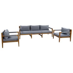 English Elm 3 Piece Outdoor Rope Woven Acacia Wood Patio Set with Deep Seats for Deck or Poolside N719Z000240E