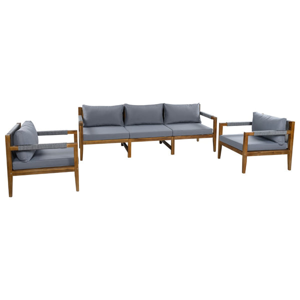 English Elm 3 Piece Outdoor Rope Woven Acacia Wood Patio Set with Deep Seats for Deck or Poolside N719Z000240E