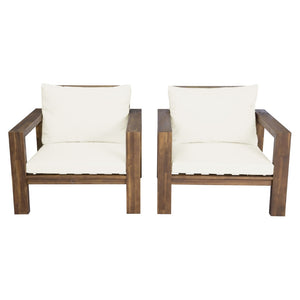 English Elm Outdoor Acacia Wood Patio Chair Set Two Deep Seat Armchairs with Washable Cushions Mocha N719Z000251D