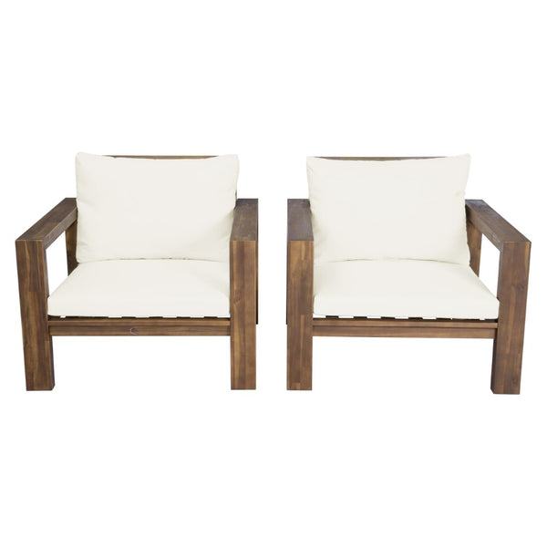 English Elm Outdoor Acacia Wood Patio Chair Set Two Deep Seat Armchairs with Washable Cushions Mocha N719Z000251D
