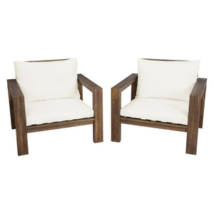 English Elm Outdoor Acacia Wood Patio Chair Set Two Deep Seat Armchairs with Washable Cushions Mocha N719Z000251D