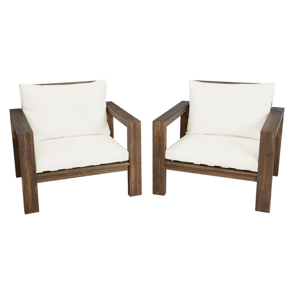 English Elm Outdoor Acacia Wood Patio Chair Set Two Deep Seat Armchairs with Washable Cushions Mocha N719Z000251D