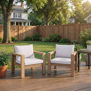 English Elm Outdoor Acacia Wood Patio Chair Set Two Deep Seat Armchairs with Washable Cushions Light Teak N719Z000251L
