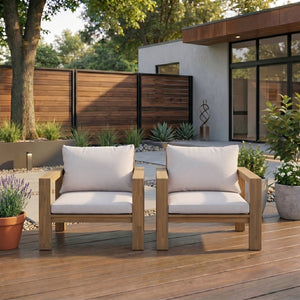English Elm Outdoor Acacia Wood Patio Chair Set Two Deep Seat Armchairs with Washable Cushions Light Teak N719Z000251L