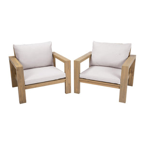 English Elm Outdoor Acacia Wood Patio Chair Set Two Deep Seat Armchairs with Washable Cushions Light Teak N719Z000251L